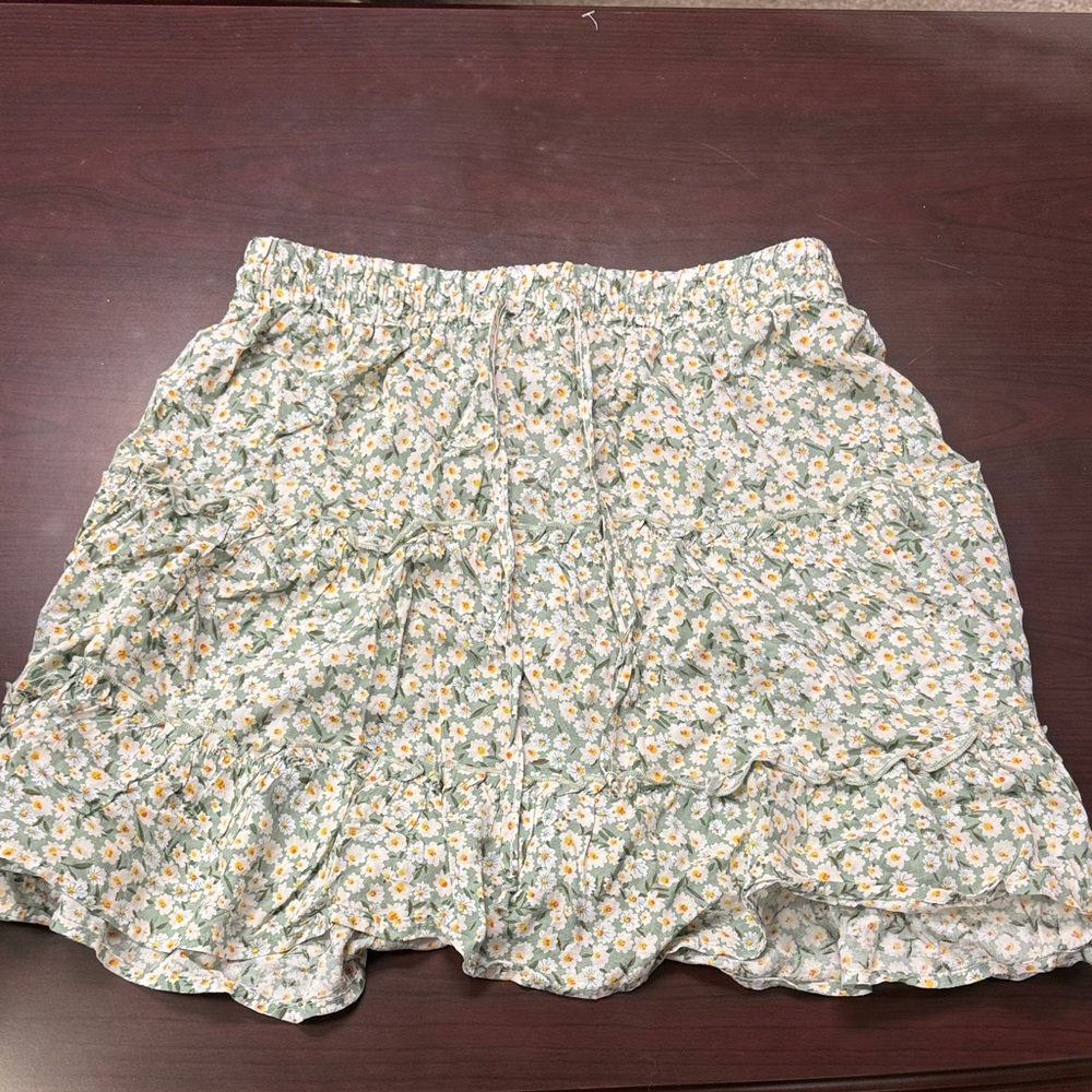 Floral Ruffle Skirt - Green and White